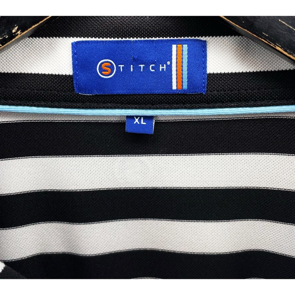 Stitch XL White Black Striped Stretch Short Sleeve Golf Polo Shirt Carpe Diem - Picture 6 of 6